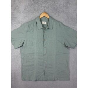 Solitude Shirt Mens XL Green Linen Embroidered Short Sleeve Button Front Casual